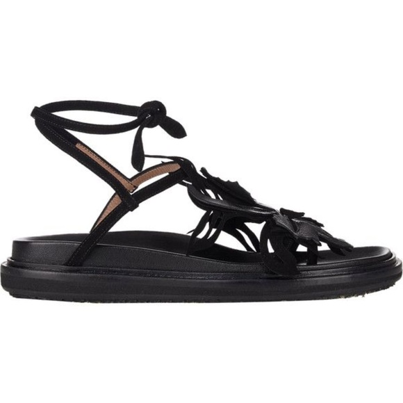 Marni / black flower embellished ankle wrap t-strap leather sandals 36 6 - Picture 3 of 9